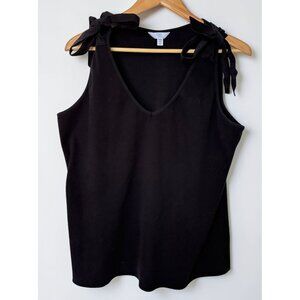 Womens Black Summer Tank Top XXXL (22) Tie Straps at Shoulder Accents Time & Tru